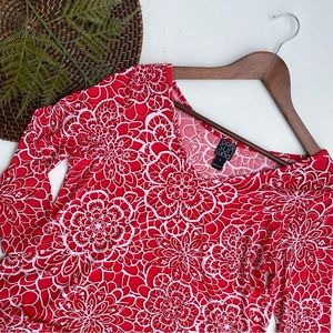 Clara Sun Woo Womens Shirt Tunic Orange Red White Floral Stretch Small